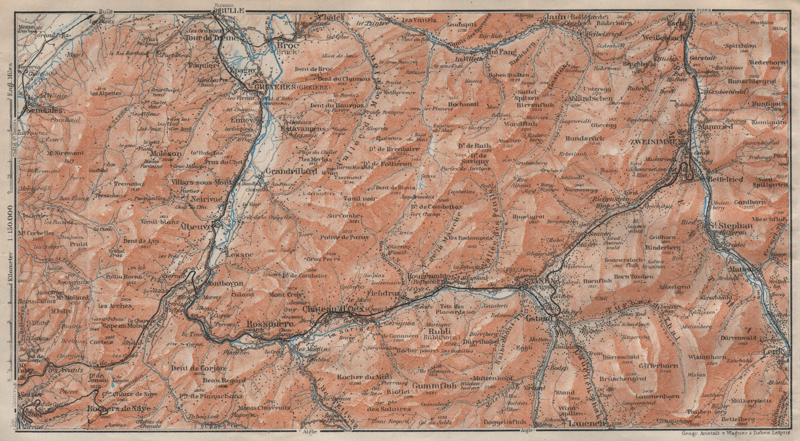SAANEN/SARINE & SIMME VALLEYS. Gstaad Château-d'Oex Saanenmöser Lenk 1922 map